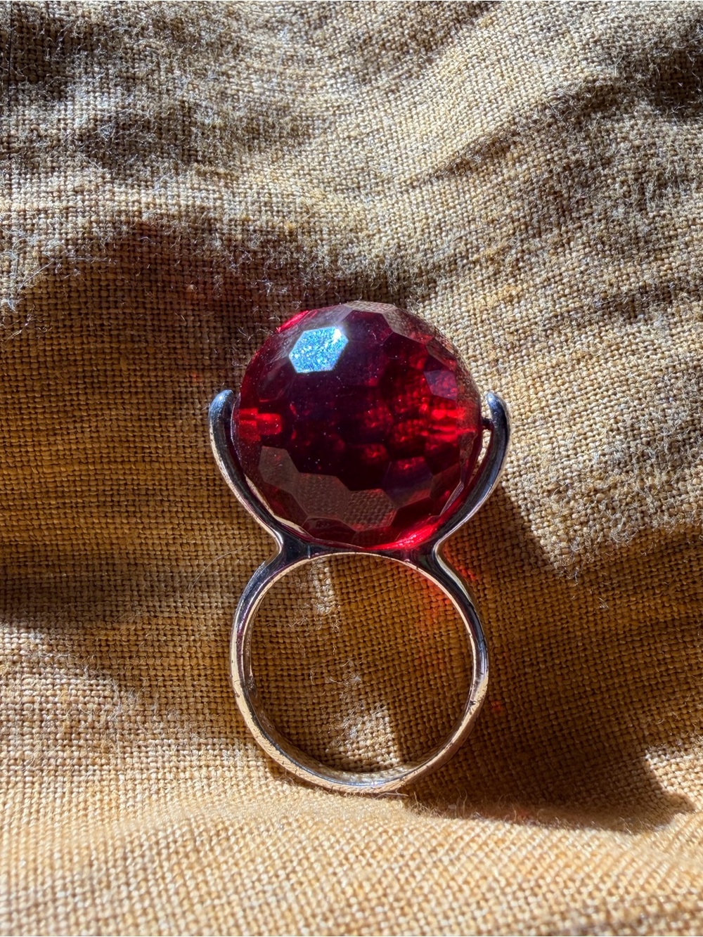 Faceted Red Crystal spinner Sterling Silver Statement Ring